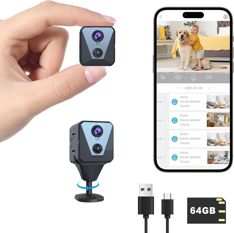 Security Camera, 2K Wifi Indoor Camera with 64G SD Card, 100 Days Standby Batter