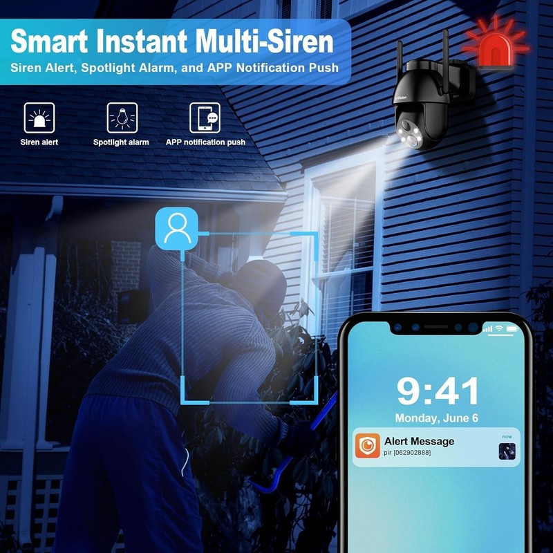 Solar Security Camera Wireless Outdoor 3MP 2K Battery Powered PTZ Camera System gallery