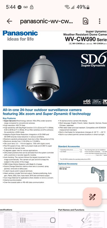 Outdoor security cameras Panasonic WV-CW964 USED Replaced With Upgrade gallery