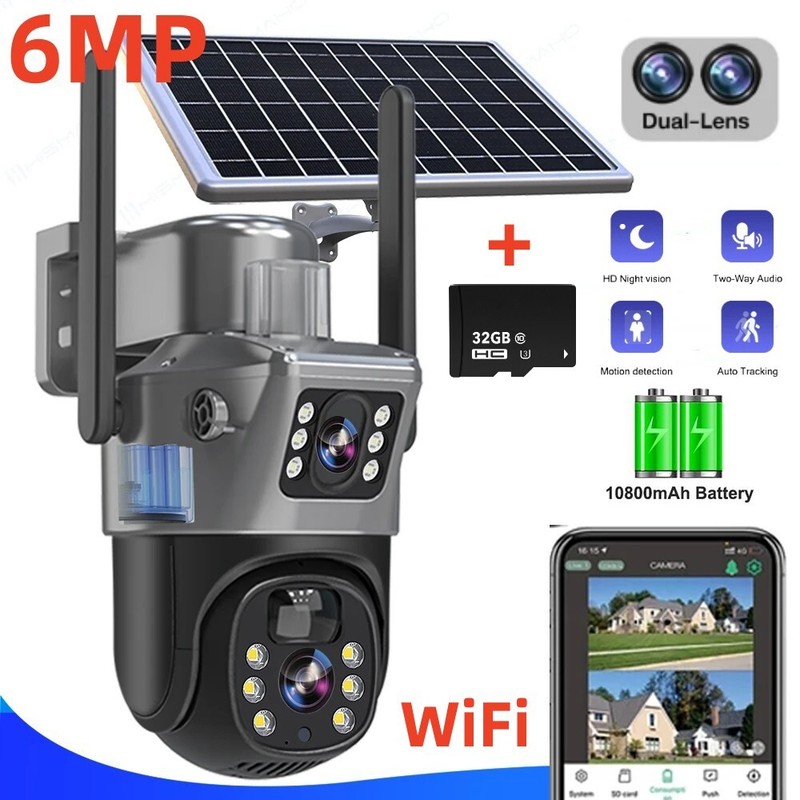 Dual Lens HD 4K WiFi IP Camera Wireless Outdoor CCTV PTZ Home Security IR Cam