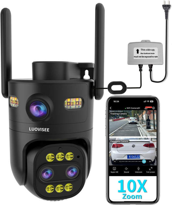 Camara de Seguridad Exterior Triple Lente Zoom 10X WiFi Grabacion Continua