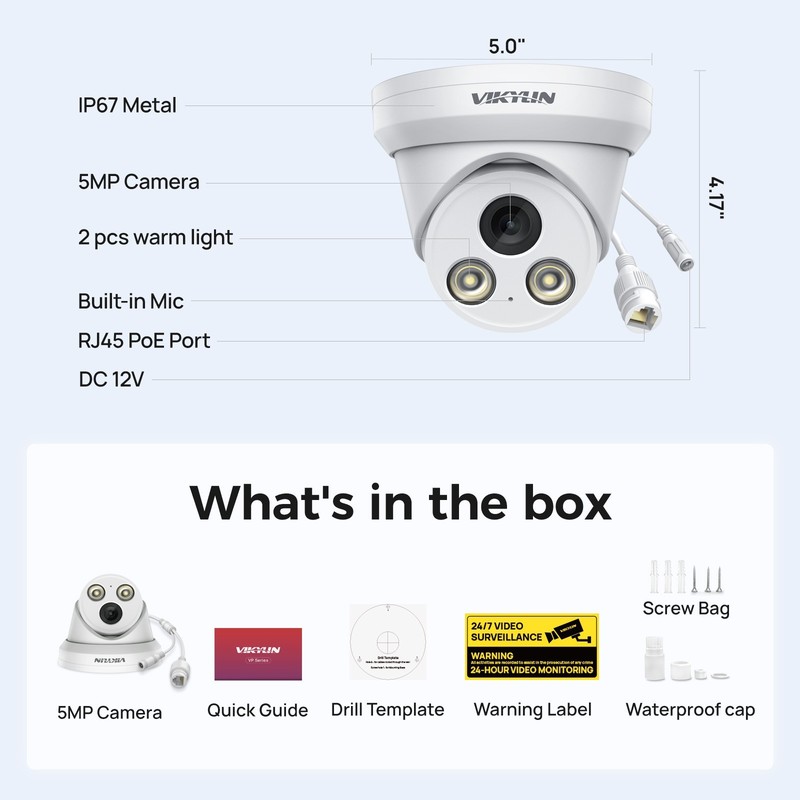 Vikylin 4K 8MP POE IP Camera Outdoor F1.0 Full Color with Audio Onvif RTSP Home gallery