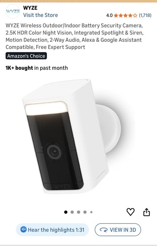 Wyze 2K HDR Rechargeable Battery Security Camera for Outdoor/Indoor