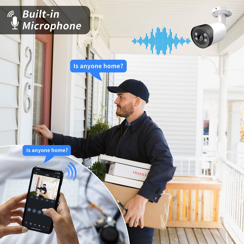 Vikylin 24h Full-Color POE MIC Mini Bullet 8MP 4K Security Camera Recorder ONVIF gallery