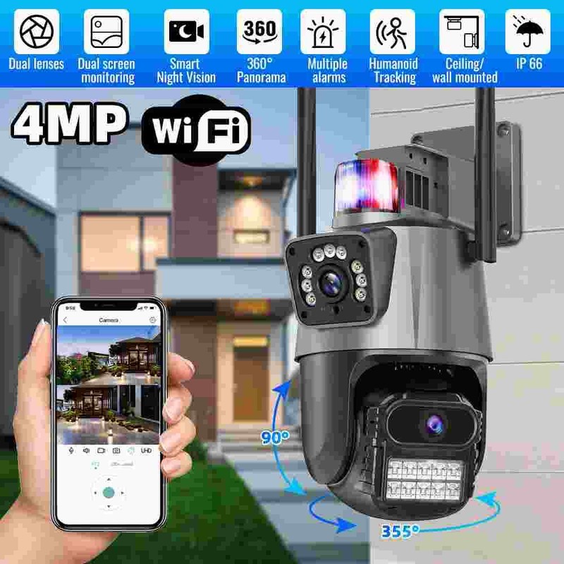 Dual Lens 4K WiFi Security Camera 8X Zoom Outdoor Home Night Vision CCTV PTZ