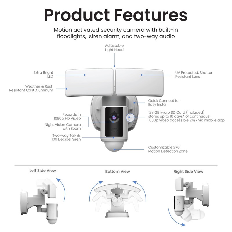 Smart WiFi Floodlight Security Camera 5000 Lumens 1080p HD, Motion Detection, Tw gallery