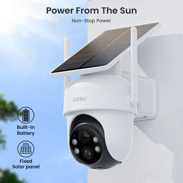 AOSU Security Cameras Outdoor Wireless, 2 Cam-Kit, Solar-Powered gallery