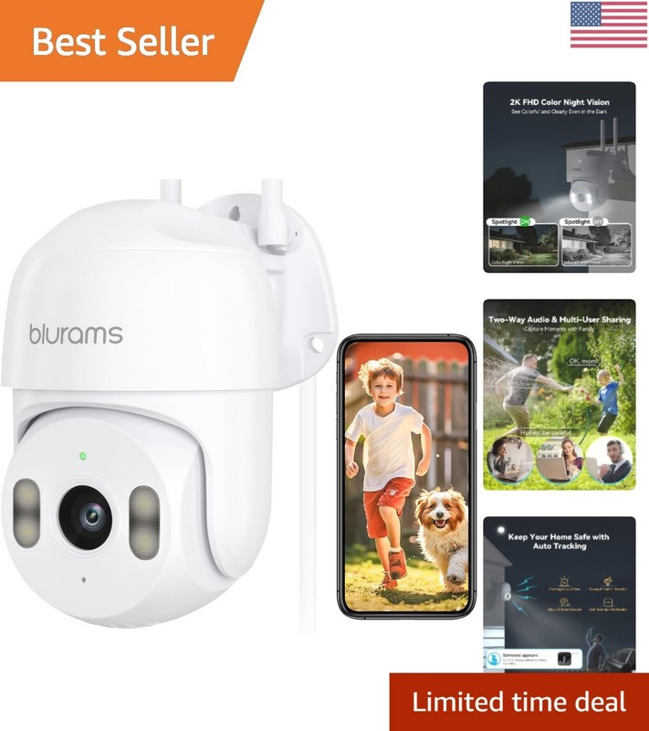 Alexa-Compatible 2K Security Camera – 360° PTZ, Motion Detection & Voice Control