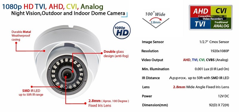 4 pcs. 1080p Night Vision Outdoor Indoor CCTV Security Dome Camera Home Business gallery