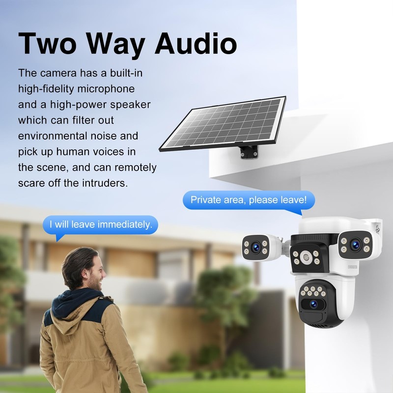 Solar Wireless Triple Lens WiFi PTZ Security Camera, Three Cameras in One, Si... gallery
