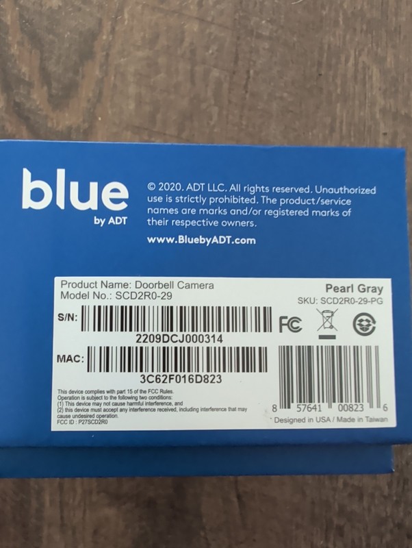 blue by ADT Doorbell Camera Pearl Gray SCD2R0-29-PG - NEW OPEN BOX gallery
