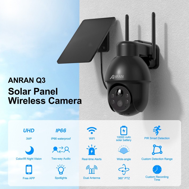 Outdoor Solar Powered WiFi Security Camera Wireless PIR Alarm Two-Way Audio IP65 gallery
