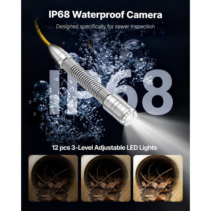 WiFi Sewer Camera 65.6ft Snake with 12 LED Lights, HD 1080p Pipe Inspection gallery