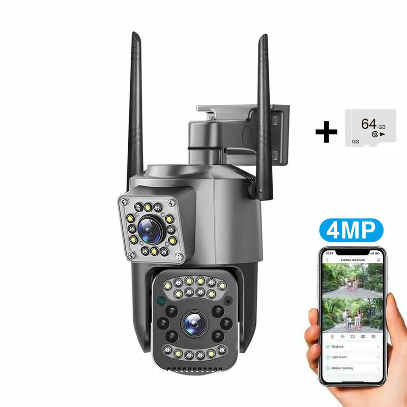 Outdoor Wireless WiFi IP Camera V380 Pro APP Control Dual Lens PTZ Security Cam