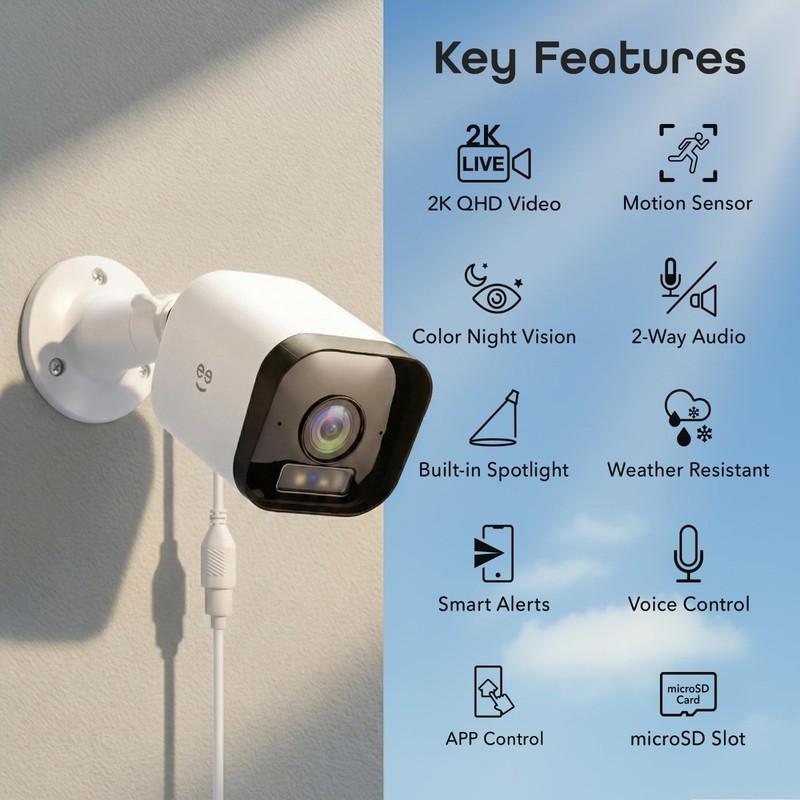 4MP Smart Outdoor Security Camera, 2K Ultra HD Wi-Fi, Color Night Vision, 2-Way gallery