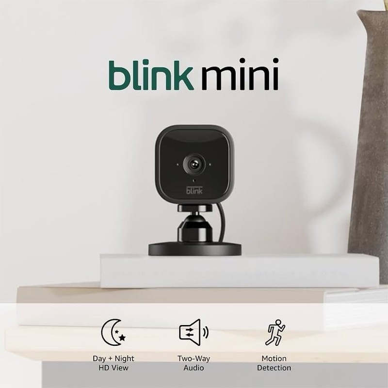 Blink Mini camera, 1080p HD video, night vision, motion detection, Alexa