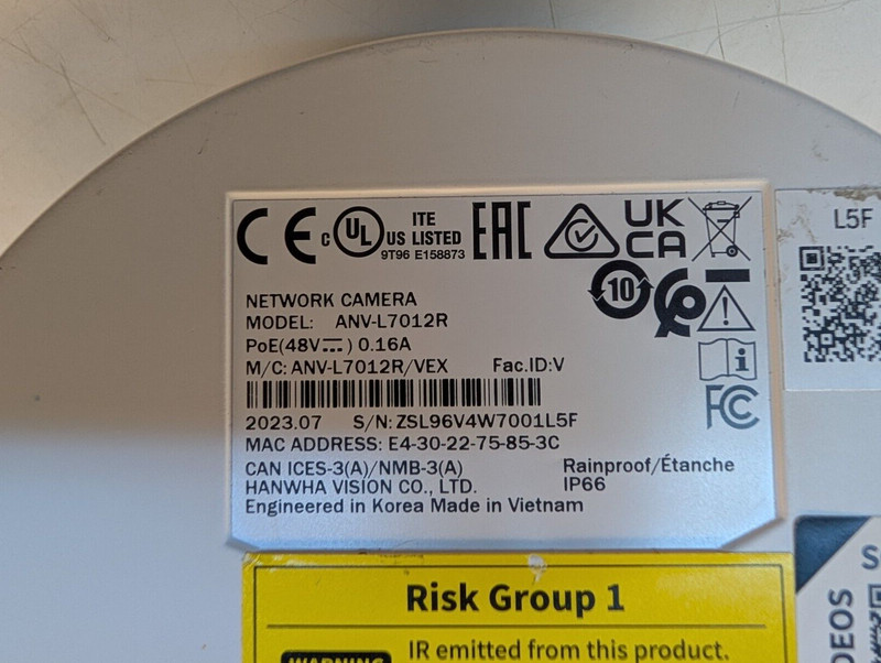 Wisenet ANV-L7012R 4MP Dome Camera *Factory reset* gallery