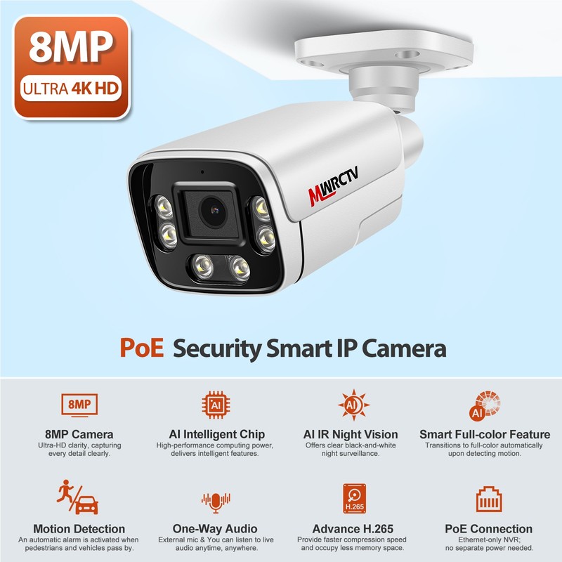 4K 2.8mm Lens 8MP Audio Bullet POE Security IP Camera Compatible NVR/RTSP gallery