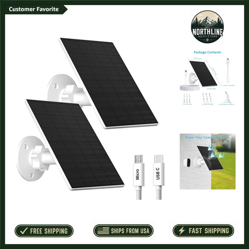 Adjustable 2 Pack Solar Panels for Security Cameras - 7.2ft Cable & Weatherproof