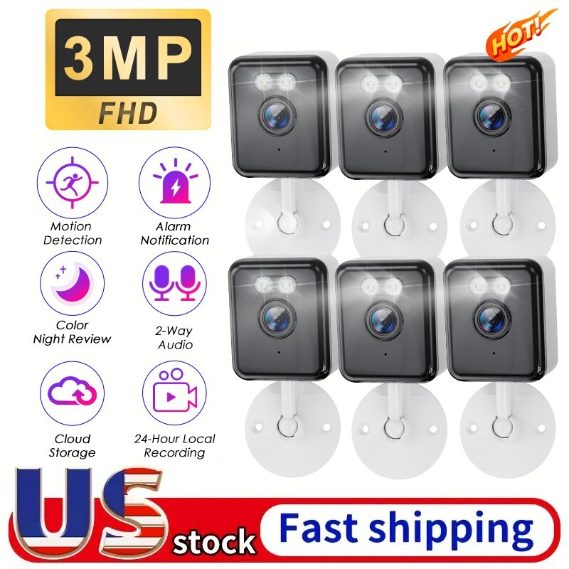 6Pcs Security WiFi Camera 3MP Monitor Home Indoor Two-way Audio Surveillance