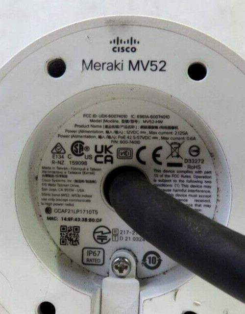 CISCO Meraki MV52-HW Network Surveillance Bullett Camera, Lot of 2 PARTS/ REPAIR gallery