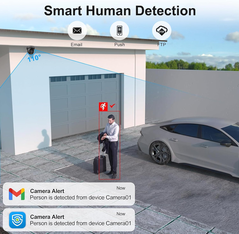 4MP Poe Camera, Turret Security Poe IP Camera Outdoor Indoor Wired, Smart Dual L gallery