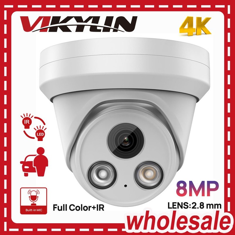 Vikylin 4K 8MP Security IP Camera Built-in Mic Full Color+IR PoE Dual Light P2P