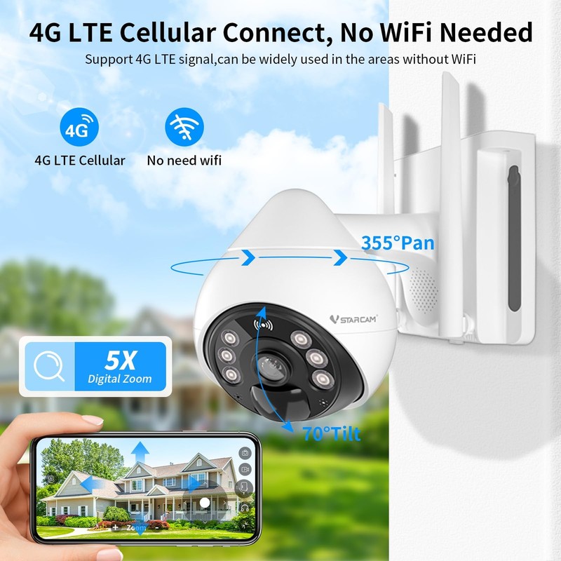 4G Cellular Cameras Wireless Outdoor, 3MP Battery Powered Cameras for Home Su... gallery