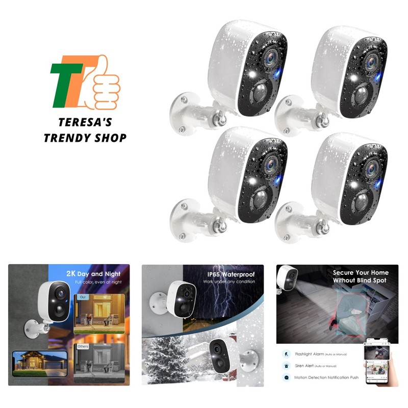 4 Pack Cameras System, Security Cameras Wireless Outdoor, 2K Video