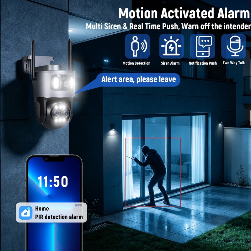 4K8MP Outdoor Home Security Camera Triple Cameras 360° PTZ Auto Tracking 10×Zoom gallery