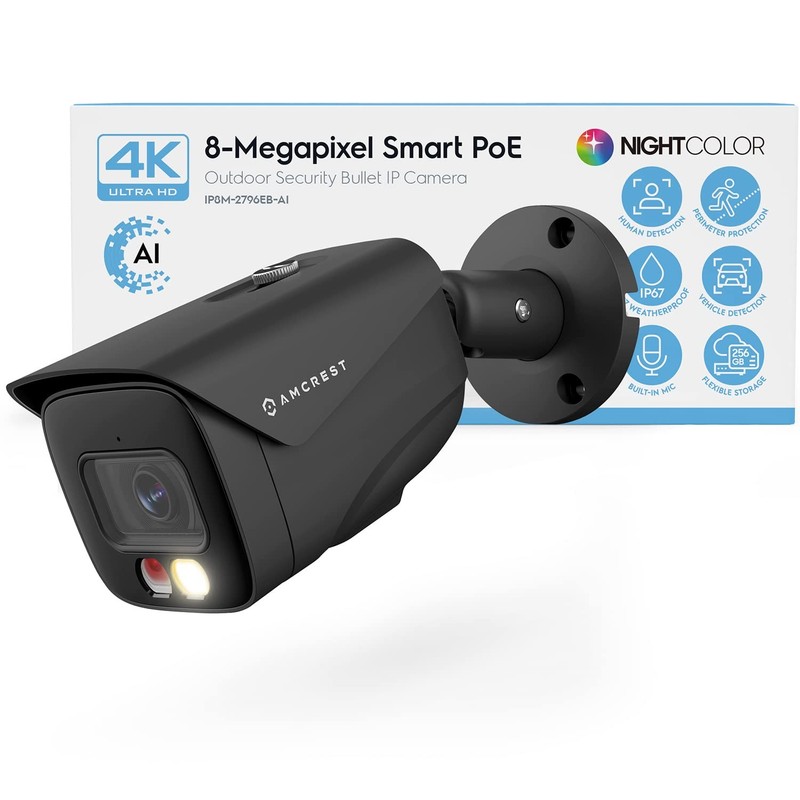 UltraHD 4K (8MP) IP PoE AI Camera, FOV 129°, 49ft Color Nightvision, Security…