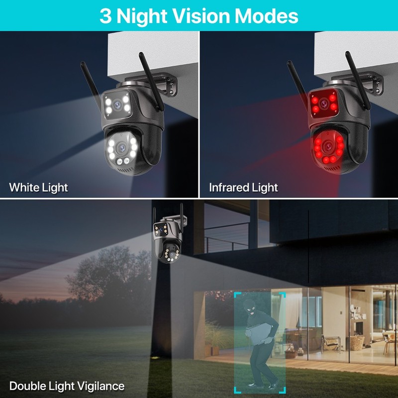 4K 8MP Wifi PTZ Outdoor Camera Dual Lens AI Tracking CCTV Audio iCSee gallery