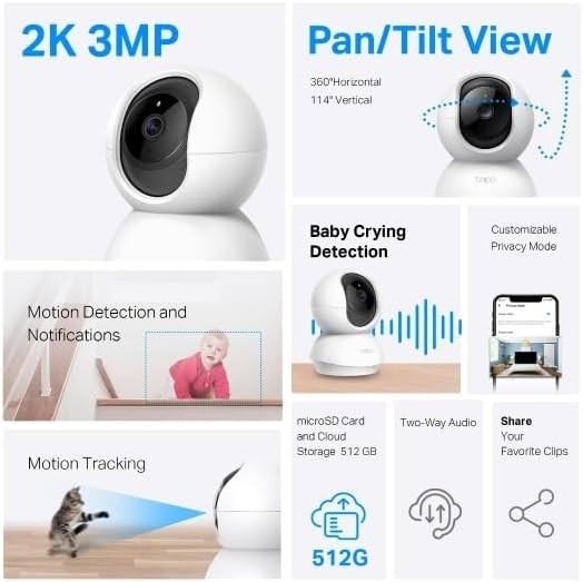 TP-Link Tapo 2K Pan/Tilt Security Camera Motion Detection 2 pack C210P2 gallery