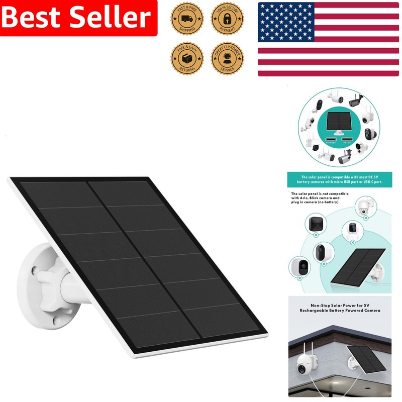 5W Solar Panel Charger for Outdoor Security Camera, 5V USB-C, Waterproof