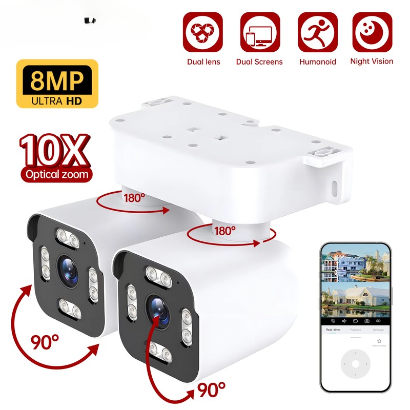 5MP Wifi Bullet IP Camera Dual Lens Outdoor Auto Tracking Waterproof CCTV Camera