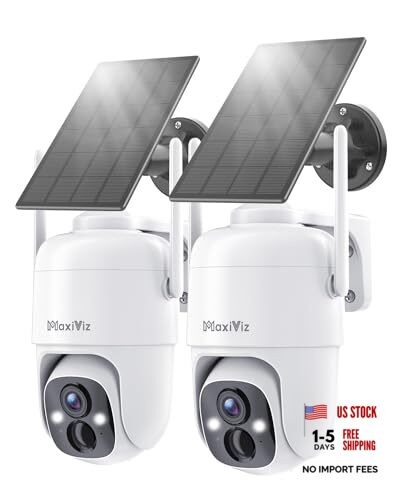 Wireless Solar Security Camera Outdoor, Home Security Cameras White-2K-2PACK
