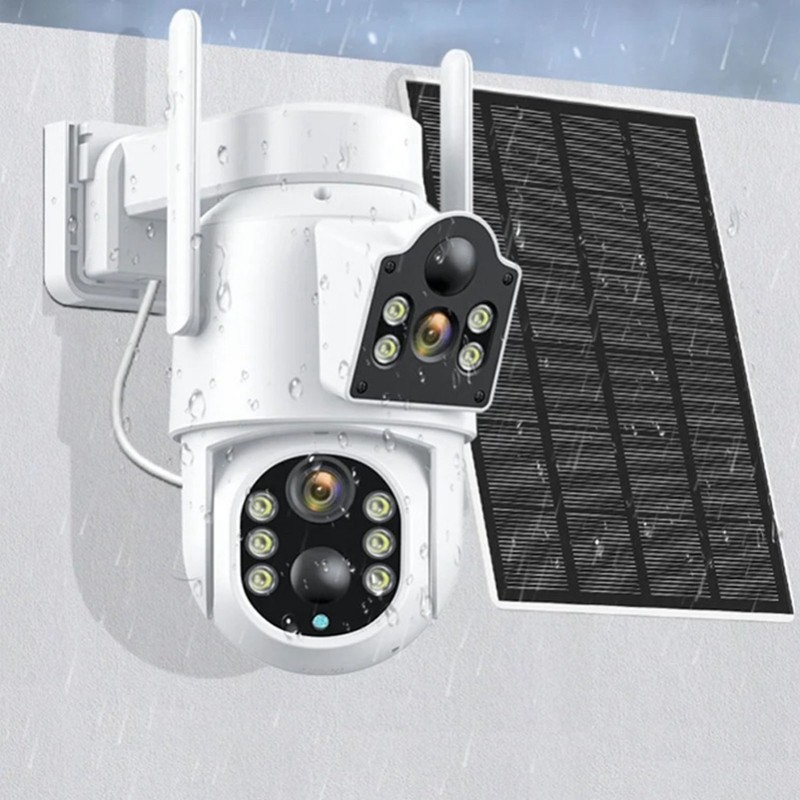 Outdoor Solar Security Camera, 2MP Dual Lens WiFi Surveillance with Solar Panel