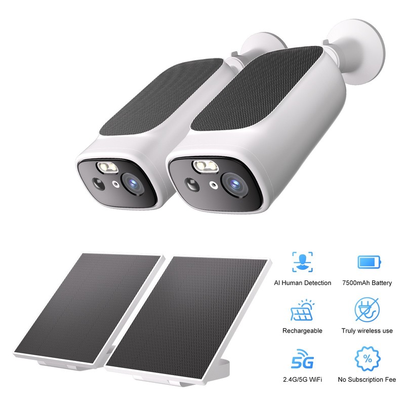 2K Solar Camera Outdoor Wireless-2.4Ghz&5Ghz Wifi Cameras for Home Security 2PCS