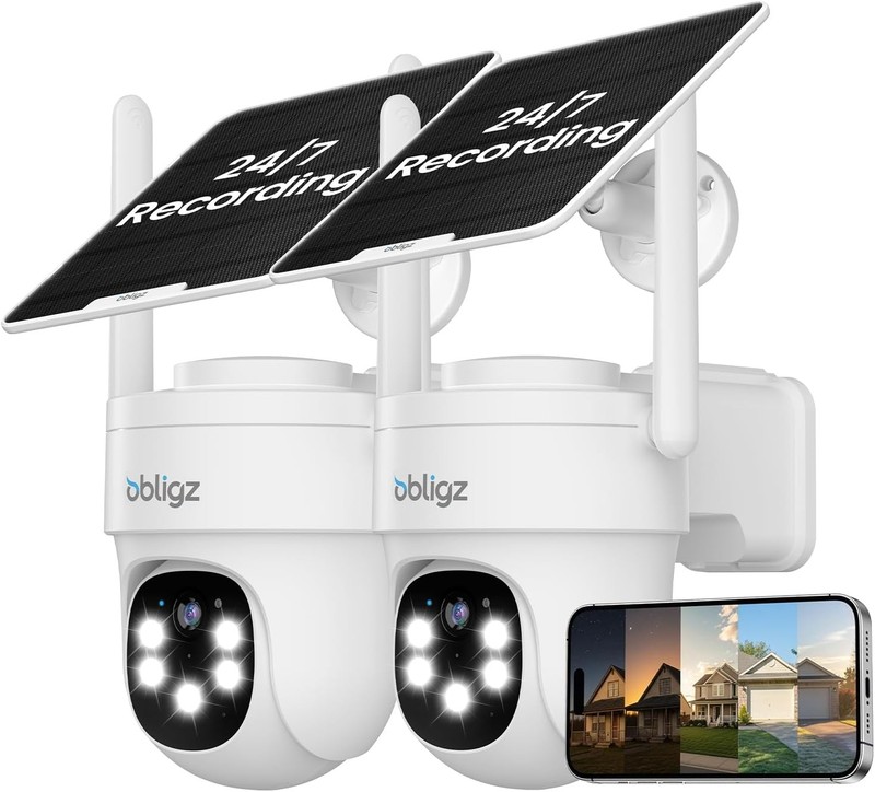2K Solar Security Camera Outdoor 360 Tracking 2 Pack