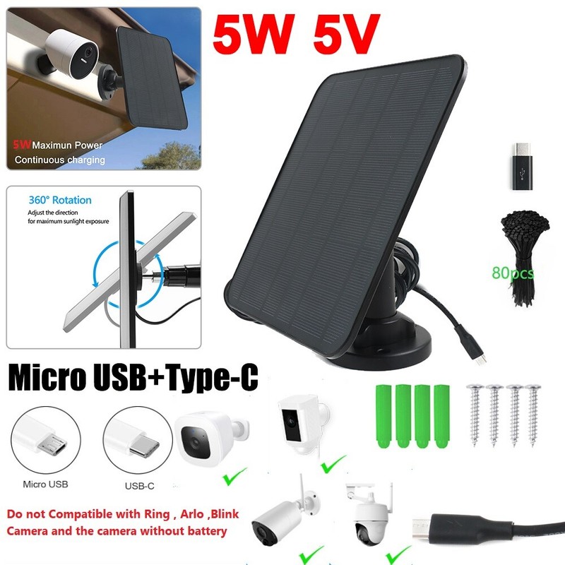 5W 5V Solar Panel For Outdoor Spotlight Camera Security Camera Battery Charger