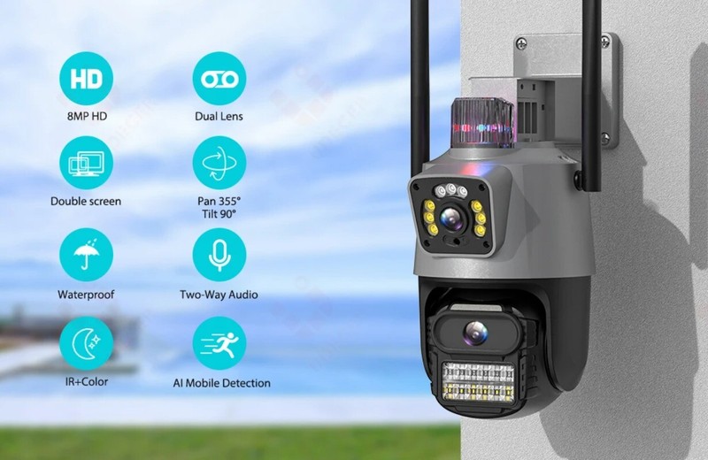 8MP PTZ WiFi Camera Dual Screen Color Night Vision Outdoor Security CCTV Camera gallery