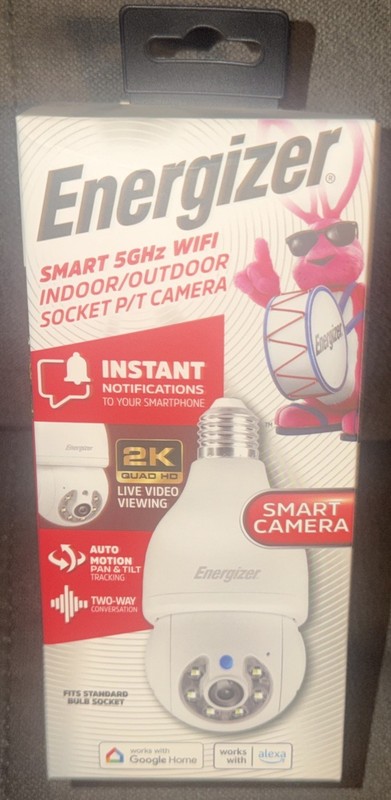 Energizer Smart Camera Wi-Fi Indoor Outdoor Fits Bulb Socket {EOP1-1001-5GW}