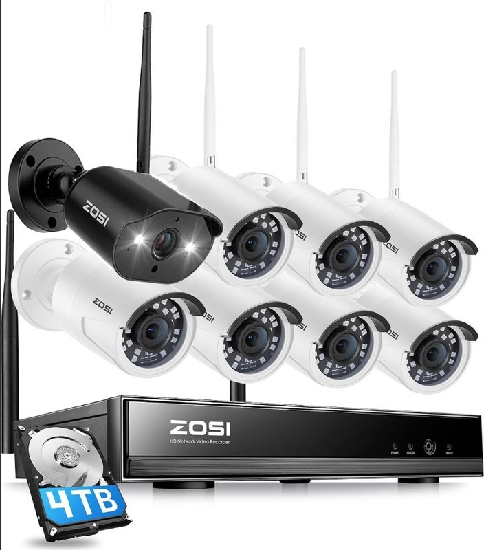 Zosi Wireless Security Camera System, 2K H.265+8Ch, NVR, 8pc,4TB HD (sold as is)