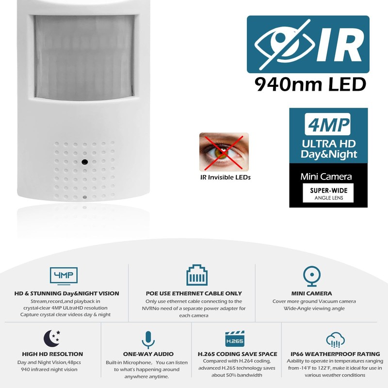PoE IP Camera Audio 4MP(1440P) 3.7mm Lens Night Vision Mini IP 940nm Infrared... gallery