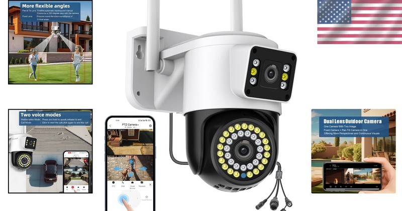 Weatherproof Dual Lens WiFi Camera - 24/7 HD Surveillance with Night Vision gallery