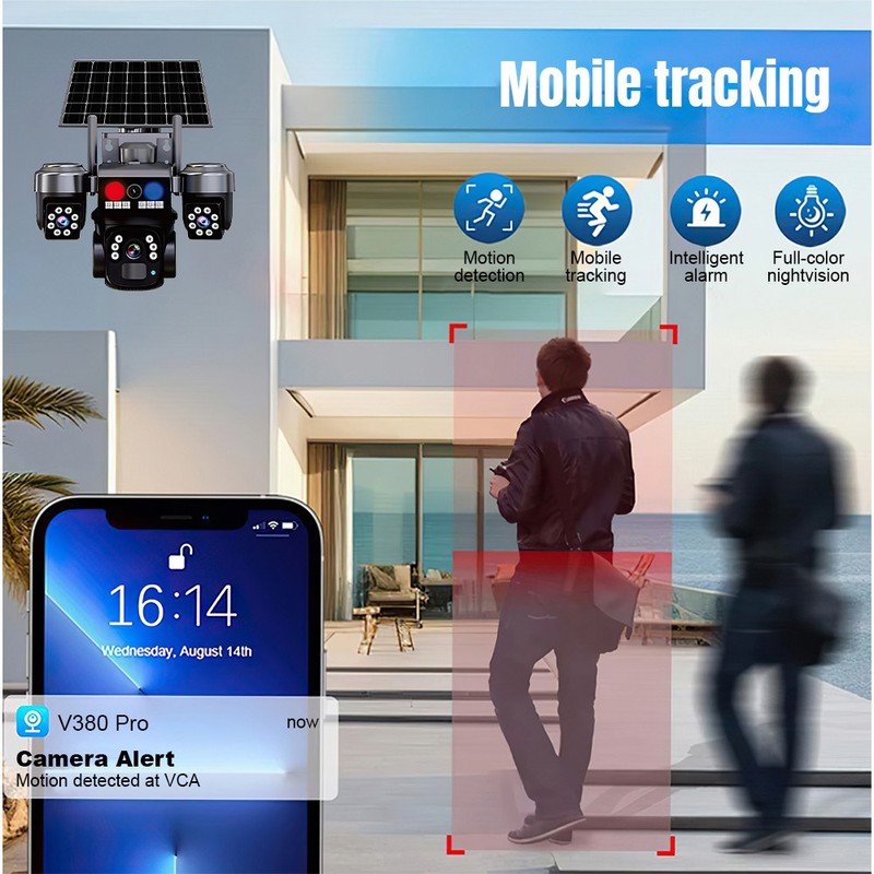 WiFi Solar Wireless Security Camera Outdoor 360° PTZ 4K Triple-Cam Night Vision gallery