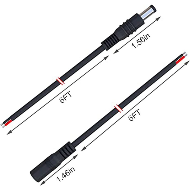 2 Pcs DC Power Pigtail Barrel Plug Connector Cable18AWG,Adapter 6 FT, Black gallery