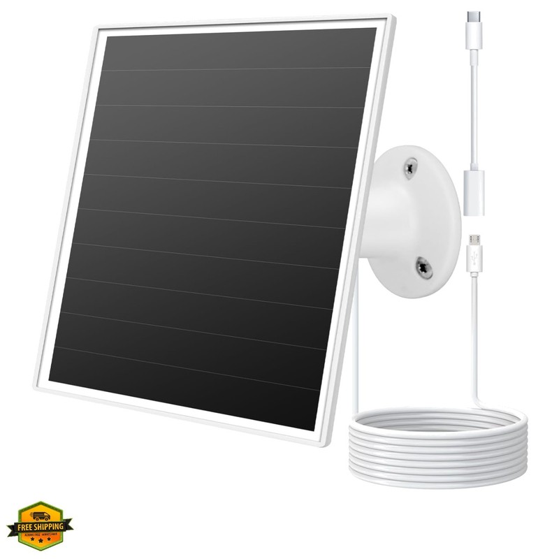 6W Solar Panel for Outdoor Security Camera with Micro USB & USB – C Port, Sol…