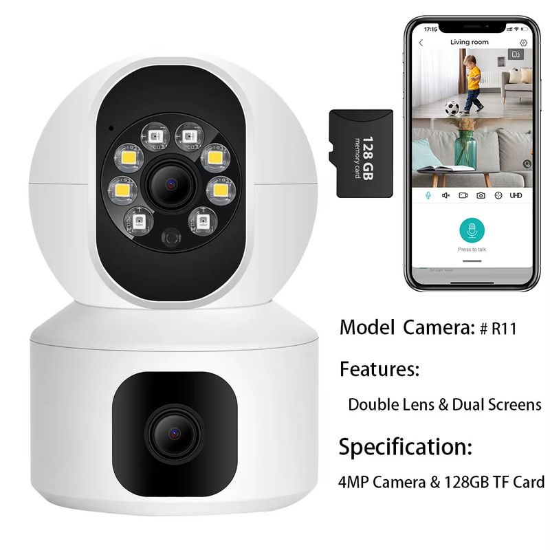 4MP WiFi Camera with Dual Screens Baby Monitor Night Vision Indoor Mini PTZ Secu gallery