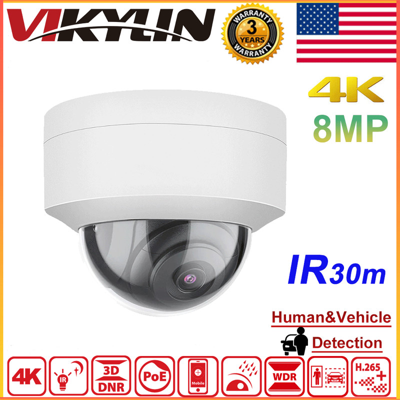 Vikylin 4K 8MP IR 30m MIC Dome POE IP Camera Outdoor Human & Vehicle Detection